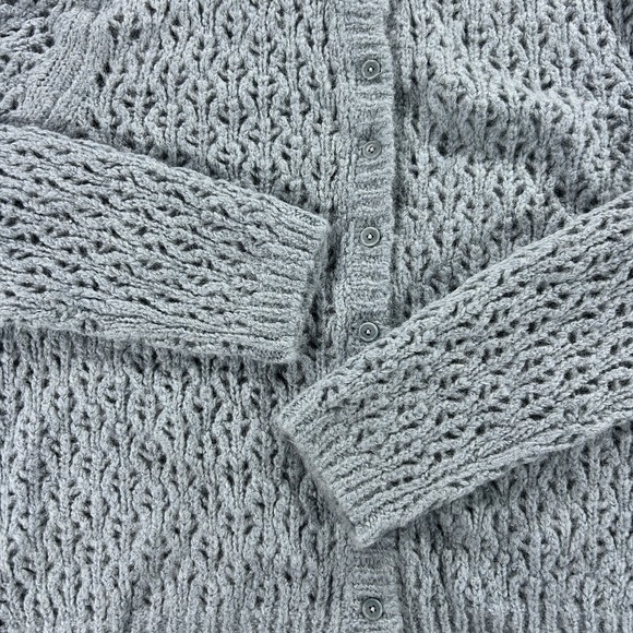 Reformation Medium Clara Merino Wool Alpaca Mineral Pointelle Blue Knit Cardigan - Picture 4 of 12